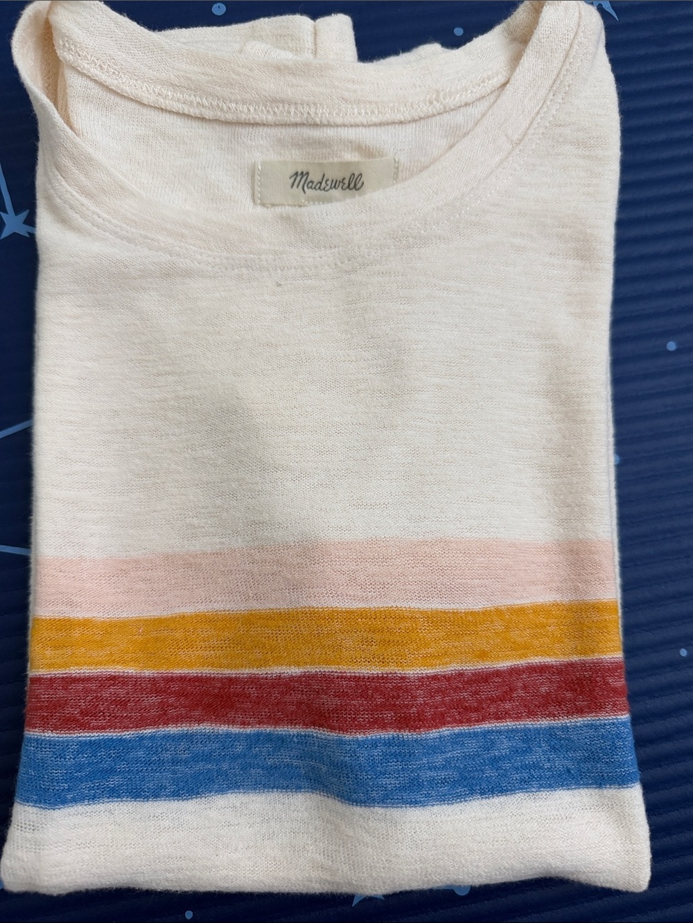 Madewell Cream Knit Top with Pink, Mustard, Red and Blue Stripes